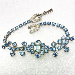 Vintage Weiss Rhinestone Bracelet‎ Prong Set Fold Over ClaspSilver Tone 7"